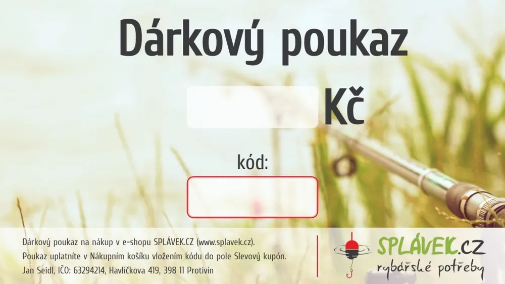 Splávek.cz Dárkový poukaz na nákup v e-shopu SPLÁVEK.CZ,nebo kamenné prodejně v hodnotě 400 Kč Časově Omezené