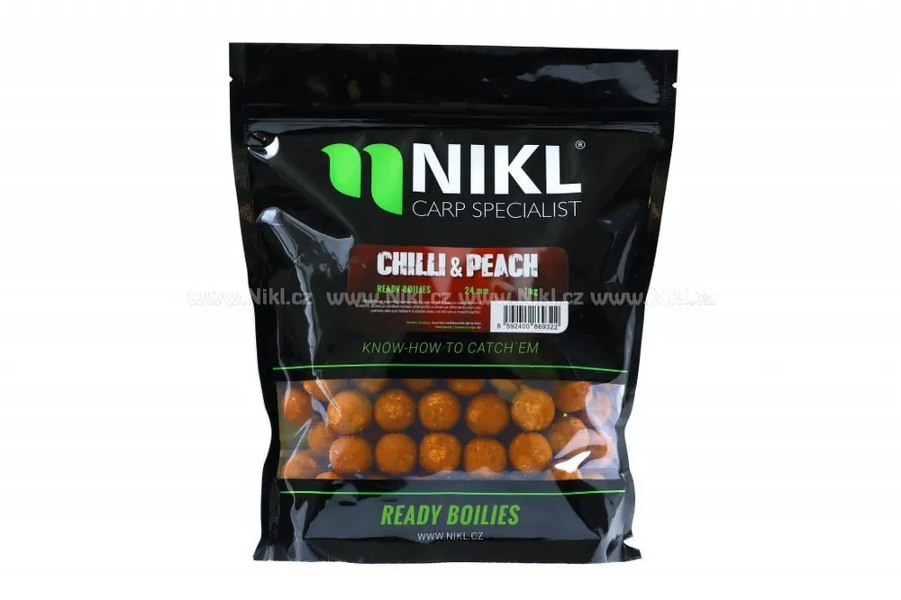 Horká Nabídka Nikl Ready boilie Chilli a Peach 24mm 1kg 24mm 1kg