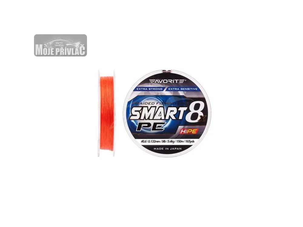 Pletená šňůra Favorite Smart PE 8X - 0,296 mm, 19kg Red Orange 150 m Tovární Cena