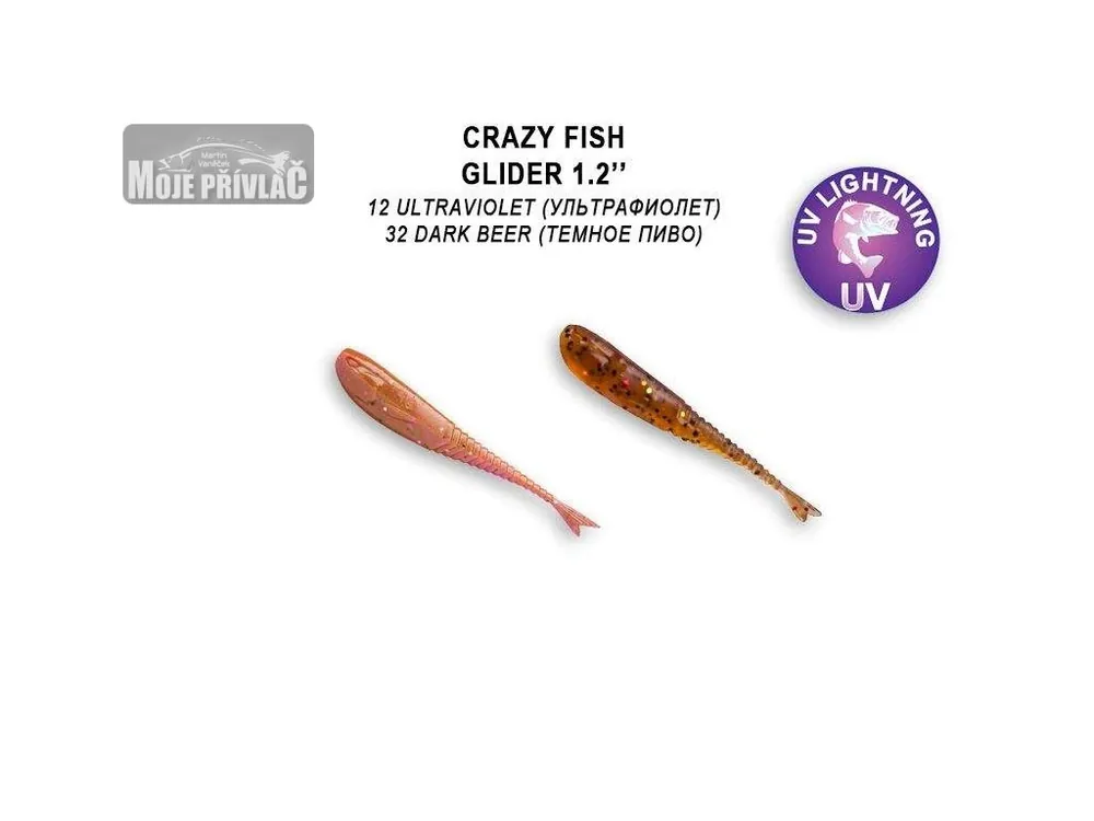 Gumová nástraha Crazy Fish Glider 3cm 12 Ultraviolet/32 Dark beer (16ks) Nová Kolekce
