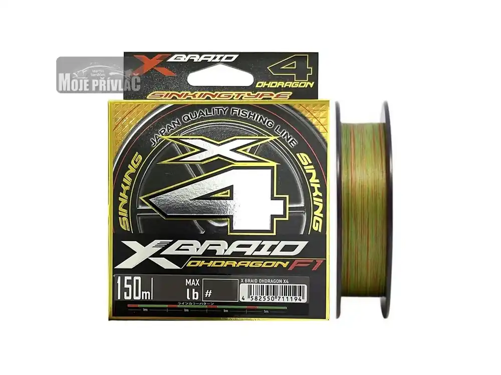 Horká Nabídka Pletená šňůra YGK X-Braid Ohdragon X4 #PE1,2 (0,185mm) 8,2kg 150m Multicolor