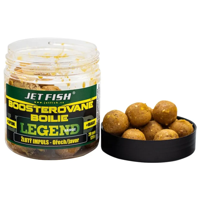 Jen Po Omezenou Doba Jet Fish Boosterované boilie Legend Range 250ml 24mm Žlutý Impuls Ořech/Javor