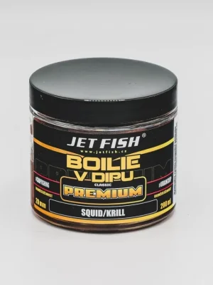 Ověřený Jet Fish Premium clasicc boilie v dipu 200ml - 20 mm : SQUID / KRILL