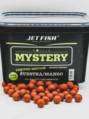 Hit Sezóny Jet Fish Mystery boilie 3kg - 20mm Švestka / Mango - Box