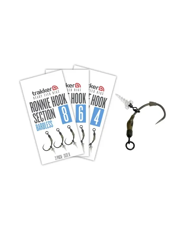 Autentický Trakker Products Koncová část návazce Ronnie Hook Section 3 Pack - Size 6 (Barbless)