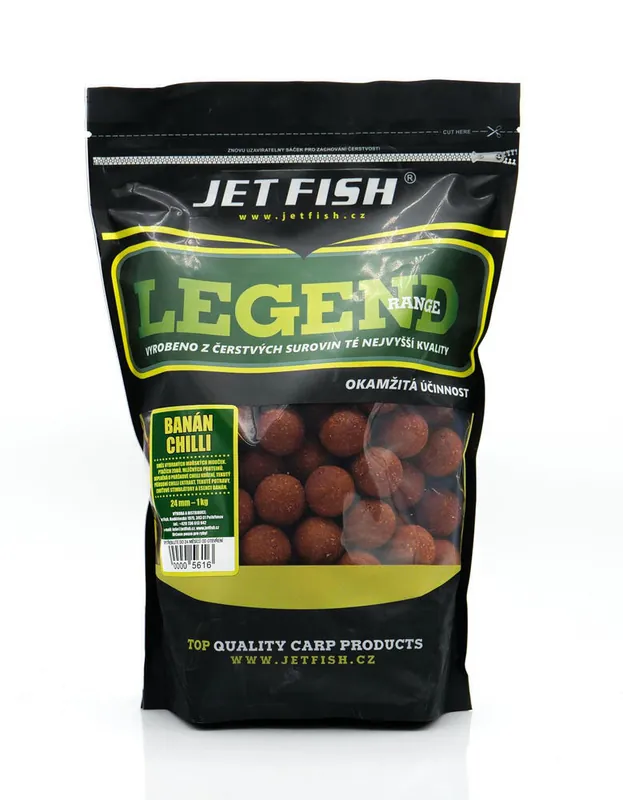 Levný Boilies Jet Fish Legend 1kg - 24mm Banán Chilli