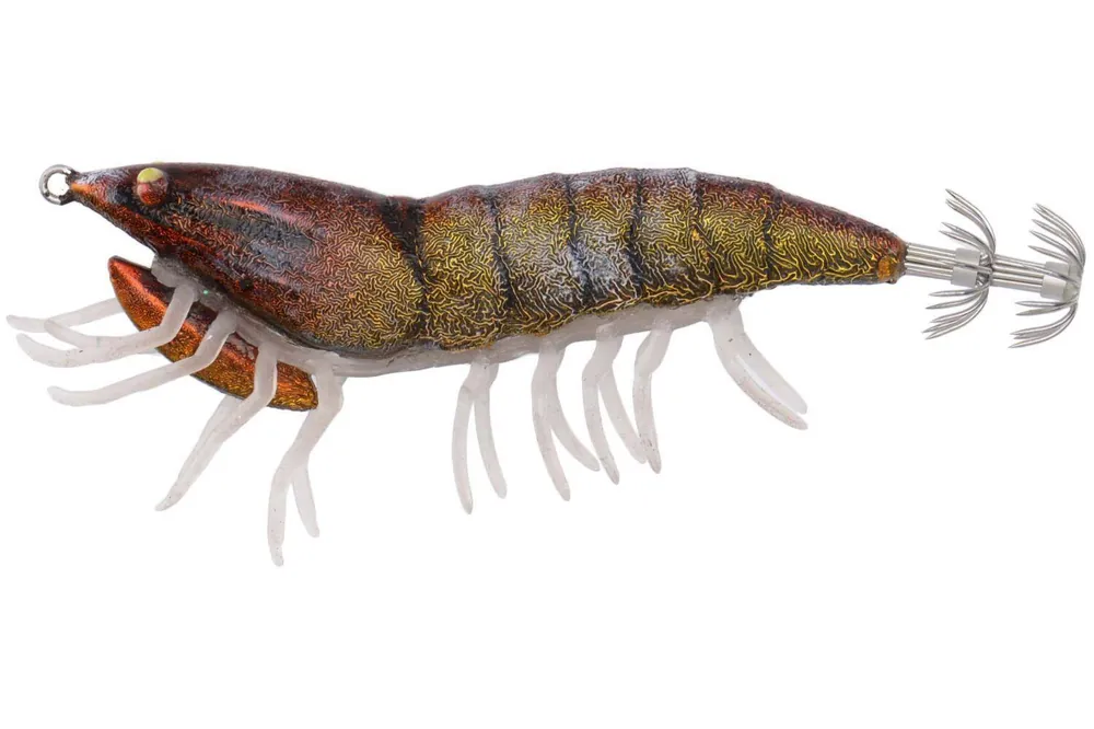 Nástraha kreveta Savage Gear 3D Hybrid Shrimp EGI jig Glitter 7,5cm 12g - Burnt Orange Horká Nabídka