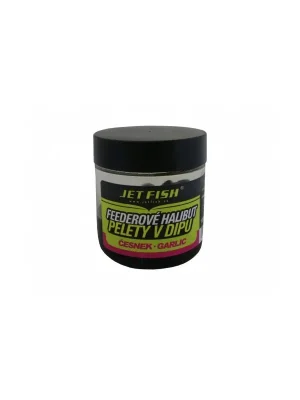 JetFish - Feederové halibut pelety v dipu 120g - 12mm : ČESNEK Aktuální