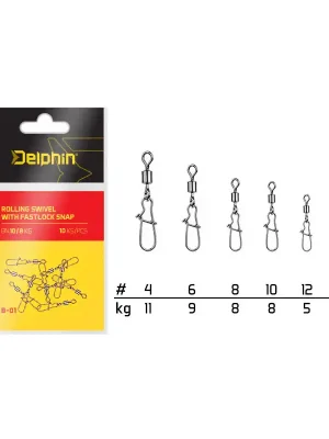 DELPHIN - Obratlík s karabinkou Fastlock Snap B-01 vel. 10/8kg 10ks Kup Teď