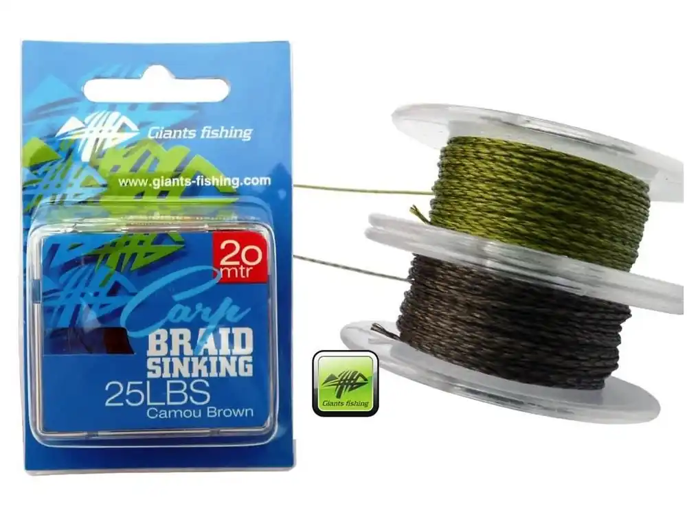 Časově Omezené Giants fishing Návazcová šňůrka Carp Braid Sinking 25lbs/20m Camou Brown