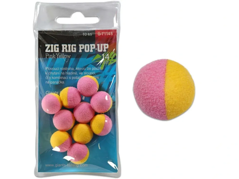 Speciální Cena Giants fishing Pěnové plovoucí boilie Zig Rig Pop-Up pink-yellow 14mm,10ks
