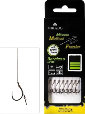 MikadoNÁVAZEC - METHOD FEEDER - vel. 12 - Háček bez protihrotu s jehlou / pletenka: 0.12mm/10cm - 8 ks Tovární Cena
