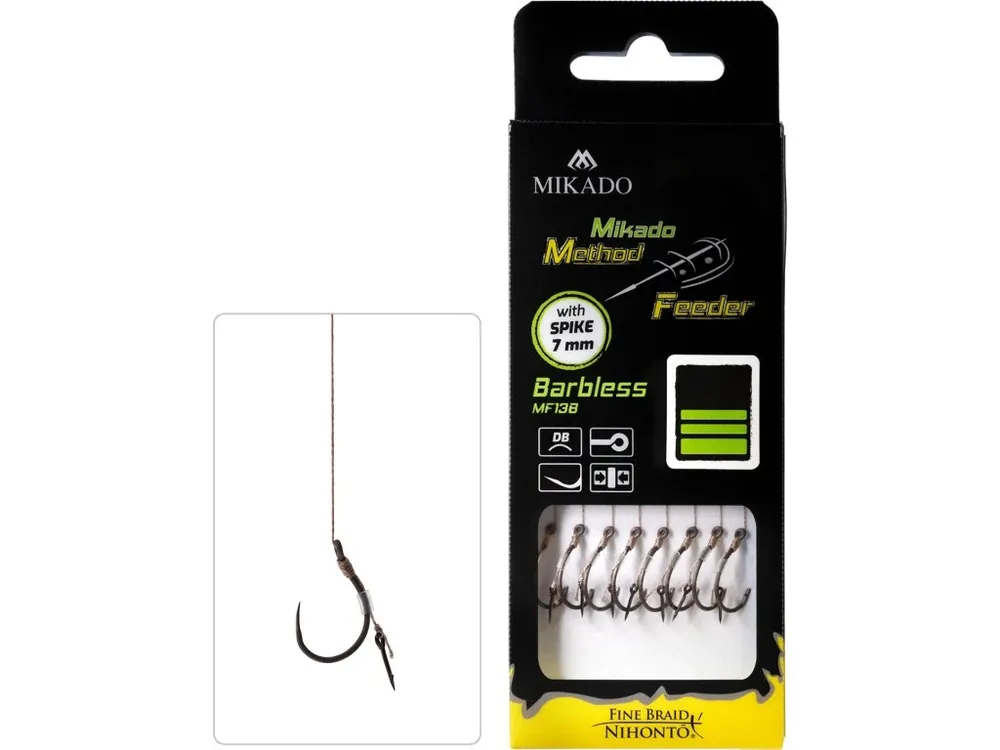 MikadoNÁVAZEC - METHOD FEEDER - vel. 12 - Háček bez protihrotu s jehlou / pletenka: 0.12mm/10cm - 8 ks Tovární Cena