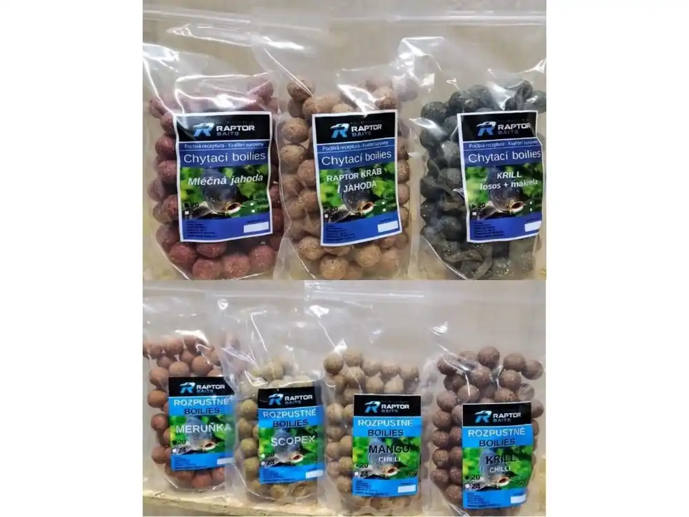 Horká Nabídka Raptor Baits Rozpustné boilies 500 g Mango Chilli 24mm