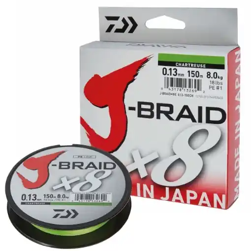 Časově Omezené Daiwa J-Braid X8 Chartreuse 150m 0.13mm 8.0kg