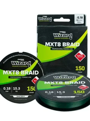 Značkový Wizard MXT8 Braid tmavě zelená pletená šňůra (0,20mm,18,5kg, 150m)