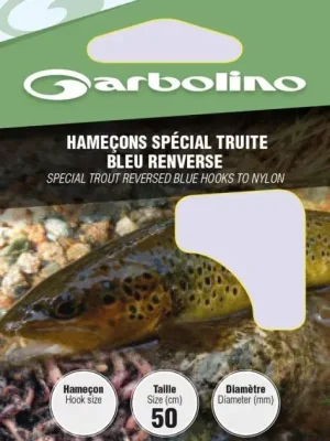 Nová Kolekce Garbolino Trout Reversed Blue Hooks To Nylon 8 lopatkový, s protihrotem monofilní předvázaný háček 10ks