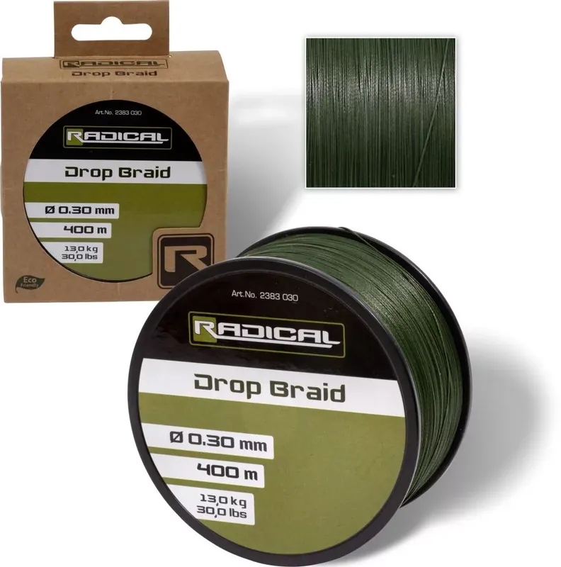 Horká Nabídka Radical O 0,25mm Drop Braid D: 400m 11,3kg / 25lbs tmavě zelená - Pletená šňůra