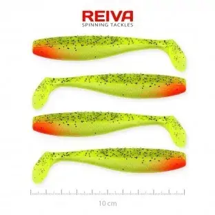 Odeslání Ihned Reiva Flat Minnow Shad 10cm 4ks/bal (Zeleno-červené třpytky) gumová rybka