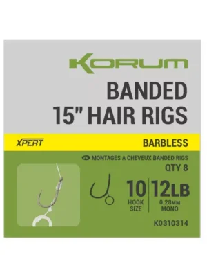 Korum Banded Hair Rigs 10 Barbless Bezprotivkové, očkové monofilové návazce 8ks Oblíbený