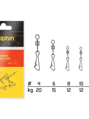 Akční Nabídka Delphin Karabinka s obratlíkem Rollings Swivel with Hooked Snap Velikost 4 20kg 10ks