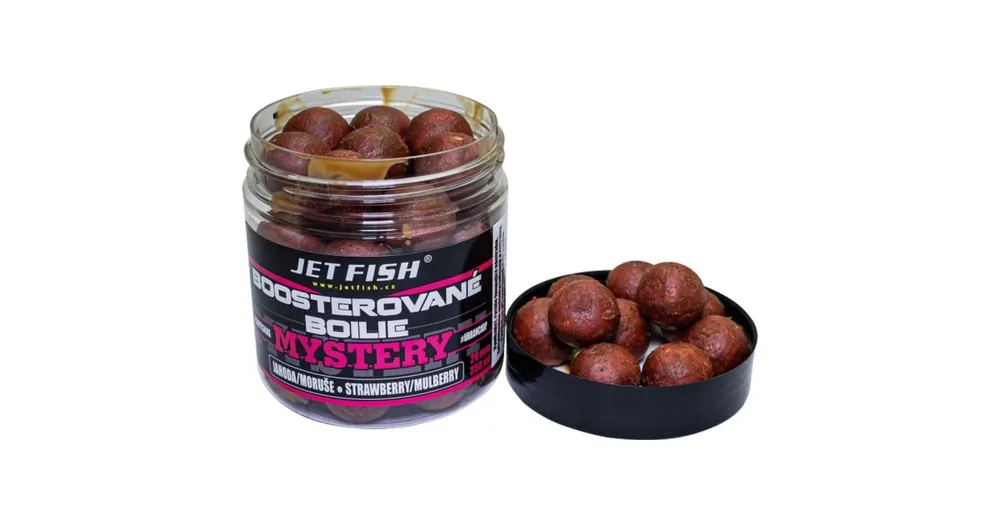Ihned K Objednání Jet Fish Boosterované boilies Mystery Jahoda/Moruše 250ml 20mm