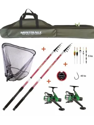 Top Prodej Mistrall Dětský rybářský set s pruty 3m 50g + Zelené pouzdro