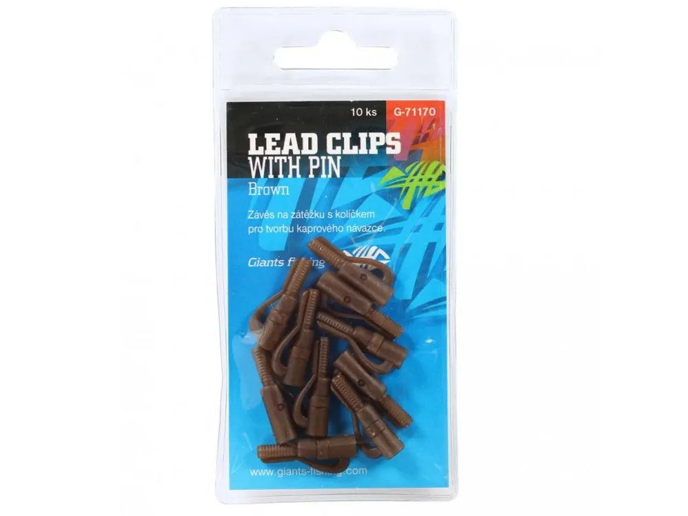 Sleva GIANTS FISHING ZÁVĚS NA BOČNÍ OLOVO LEAD CLIP WITH PIN BROWN/10KS