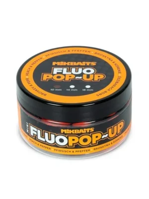 Akce Mikbaits Mini Plovoucí fluo boilie 100ml - Broskev Pepř 10mm