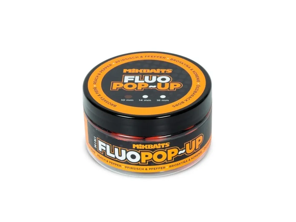 Akce Mikbaits Mini Plovoucí fluo boilie 100ml - Broskev Pepř 10mm