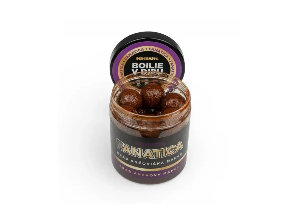 Ověřený Mikbaits Fanatica Krab Ančovička Mango boilie v dipu 24 mm 250ml