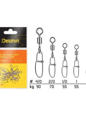 Obratlík s karab.Delphin Roling swivel whit Crosslock snap BN-2/0 70Kg Omezená Nabídka